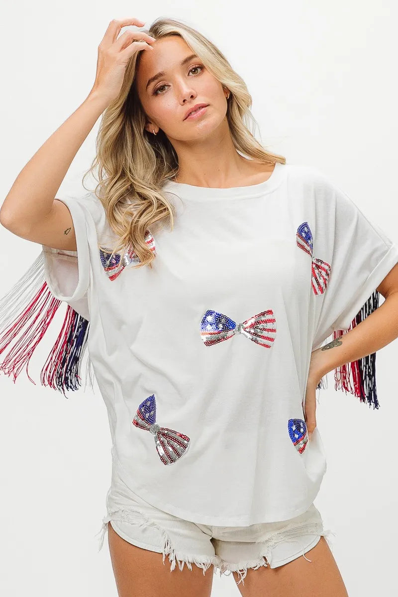 BiBi American Flag Sequin Ribbon T-Shirt - Love Salve